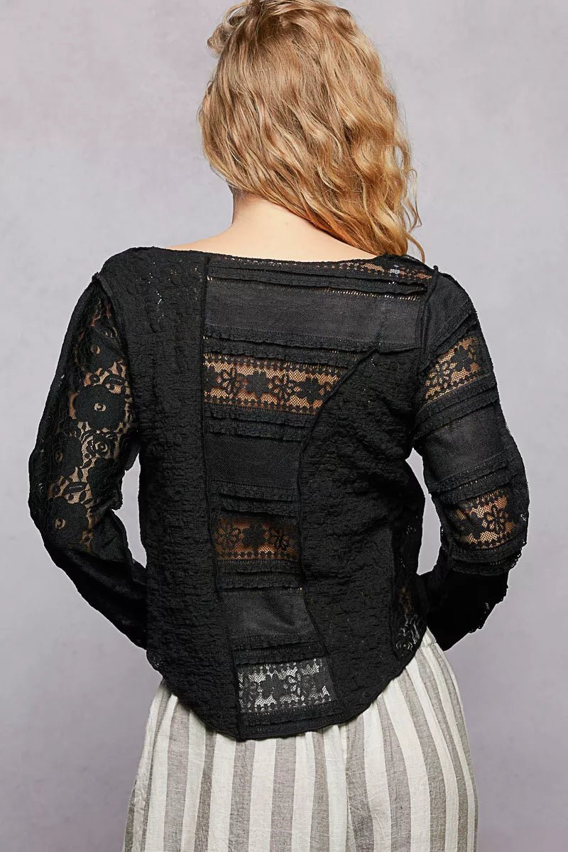 Lace Detail Long Sleeve Top – Elegant Everyday Fit | QBA - Q.B.Accessories