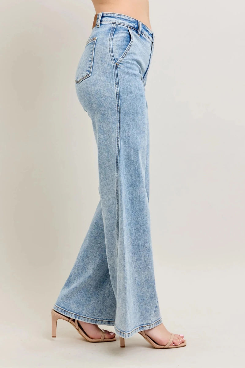 Judy Blue Full Size High Waist Wide Leg Jeans with Skewed Inseam Plus Size - Q.B.Accessories