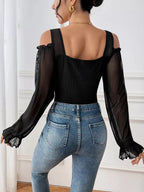 Cold Shoulder Flounce Sleeve Bodysuit - Q.B.Accessories