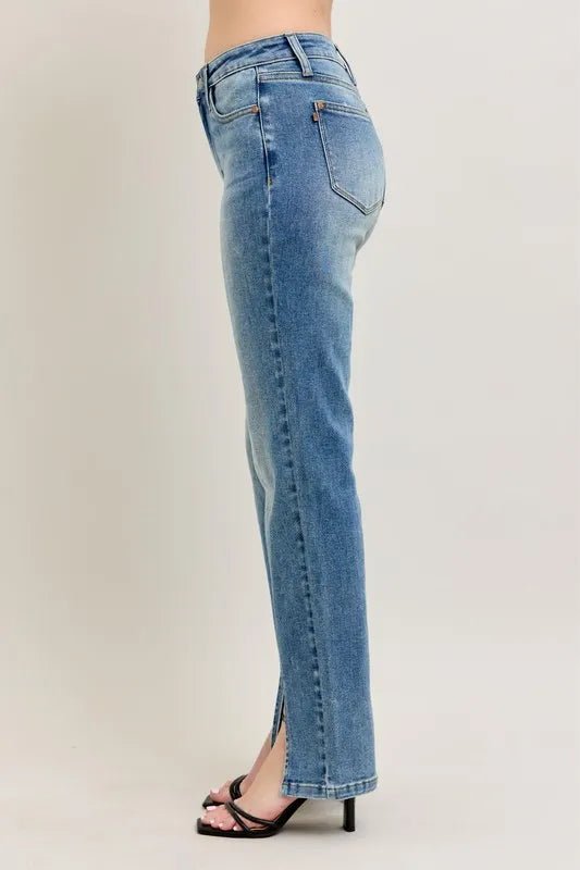 Judy Blue Full Size High Waist Vintage Wash Front Seam & Slit Straight Plus Size - Q.B.Accessories