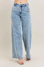 Judy Blue Full Size High Waist Wide Leg Jeans with Skewed Inseam Plus Size - Q.B.Accessories