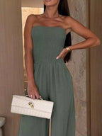 Smocked Wide-Leg Tube Jumpsuit - Q.B.Accessories
