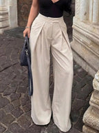High - Waisted Pleated Wide Leg Pants - Q.B.Accessories