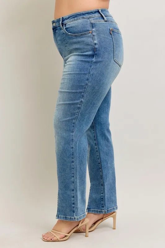Judy Blue Full Size High Waist Vintage Wash Front Seam & Slit Straight Plus Size - Q.B.Accessories