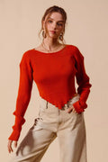 Ribbed Crop Sweater Top – Shaped Hem Detail | QBA - Q.B.Accessories