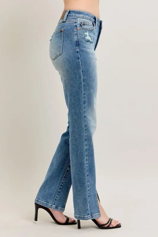 Judy Blue Full Size High Waist Vintage Wash Front Seam & Slit Straight Plus Size - Q.B.Accessories