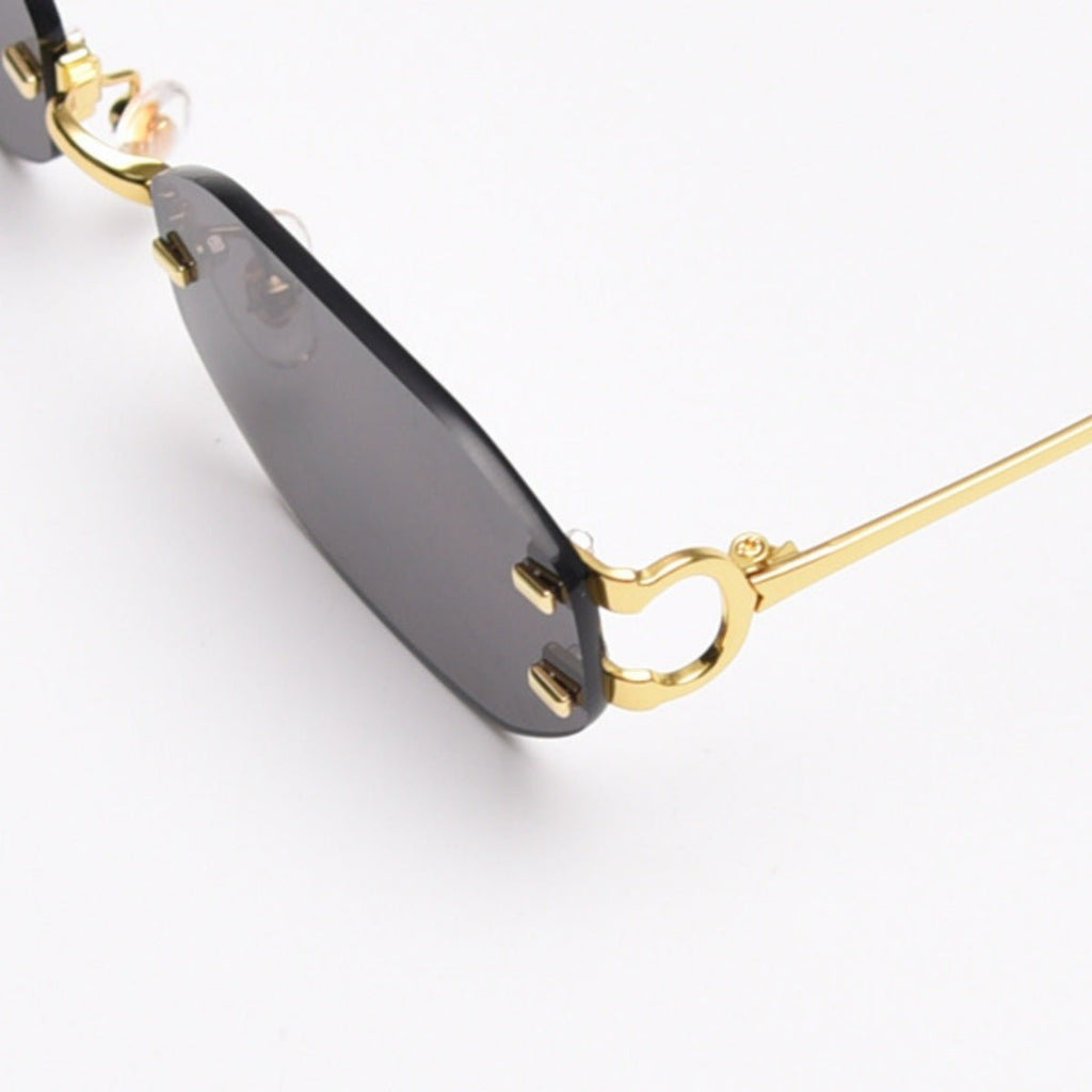 Rimless Oval Gold-Frame Sunglasses - Q.B.Accessories