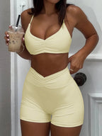 Ruched Sports Bra and High - Waisted Shorts Active Set - Q.B.Accessories