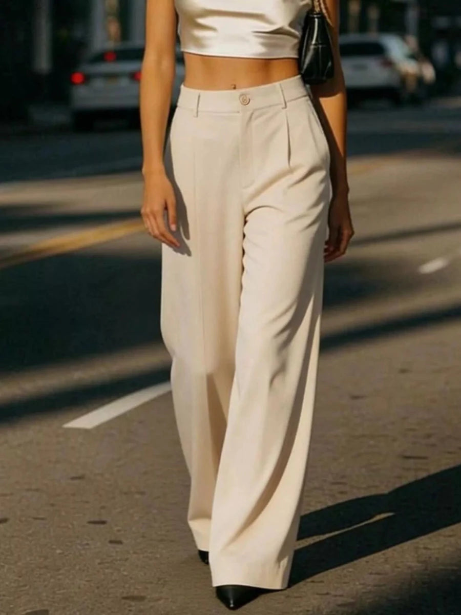 High - Waisted Wide - Leg Pleated Pants - Q.B.Accessories