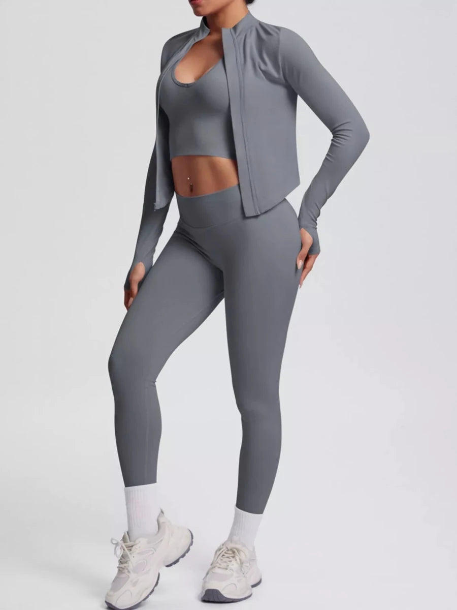 Three-Piece Zip-Up Activewear Set - Q.B.Accessories