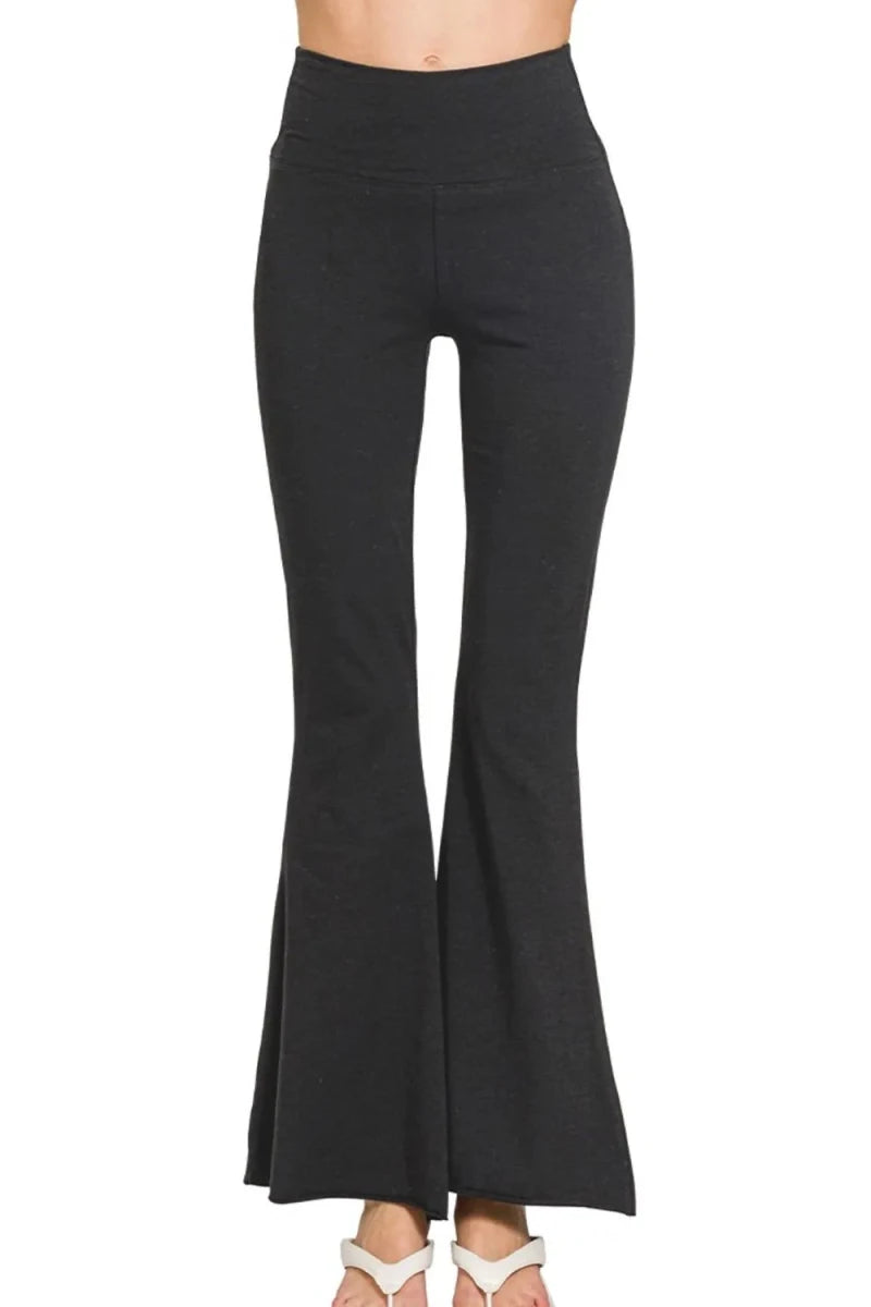 Zenana Raw Edge Hem Flare Yoga Pants - Q.B.Accessories