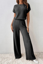 Ribbed Short Sleeve Wide Leg Jumpsuit - Q.B.Accessories