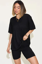 Basic Bae Full Size V - Neck Drop Shoulder T-Shirt and Shorts Set - Q.B.Accessories