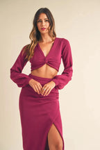 MABLE Front Twisted Knit Top and Midi Skirt Set - Q.B.Accessories