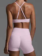 Ruched Sports Bra and High - Waisted Shorts Active Set - Q.B.Accessories