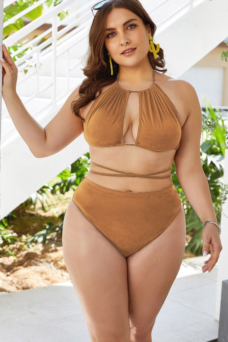 Plus Size Cutout Tied Backless Bikini Set - Q.B.Accessories