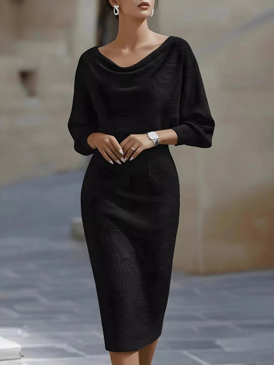 Cowl Neck Knit Bodycon Dress - Q.B.Accessories