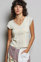 Lace Trim Textured Knit Top – Soft Feminine Style | QBA - Q.B.Accessories