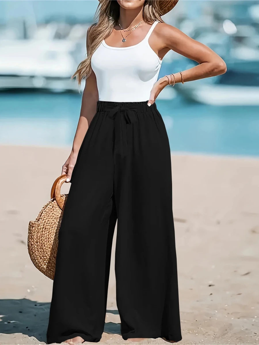 Full Size Drawstring Waist Wide Leg Pants Plus Size - Q.B.Accessories