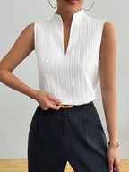 Texture Notched Sleeveless Top - Q.B.Accessories