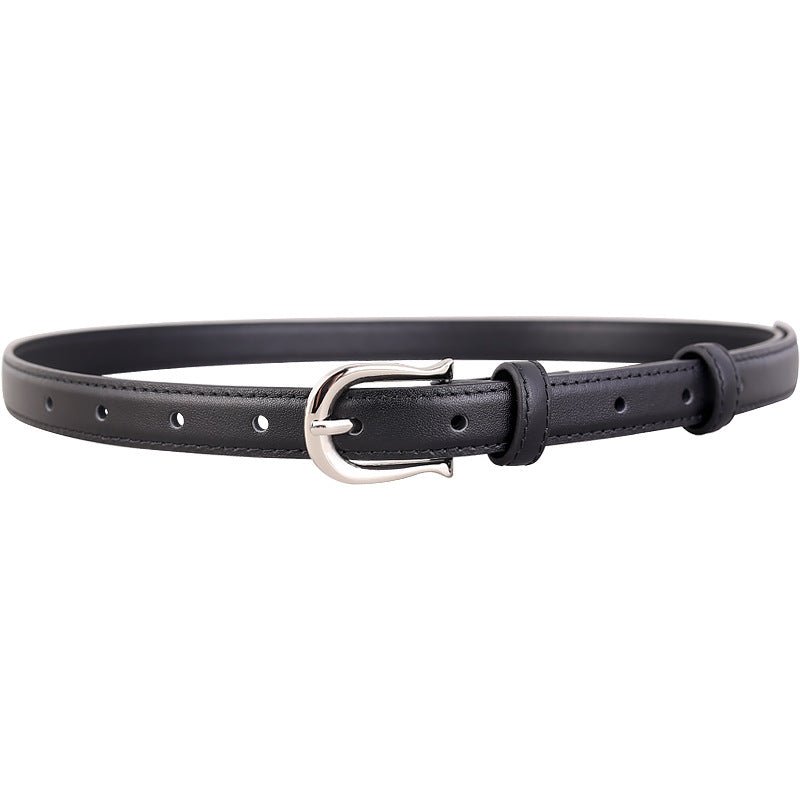Leather Skinny Belt with Silver Buckle - Q.B.Accessories
