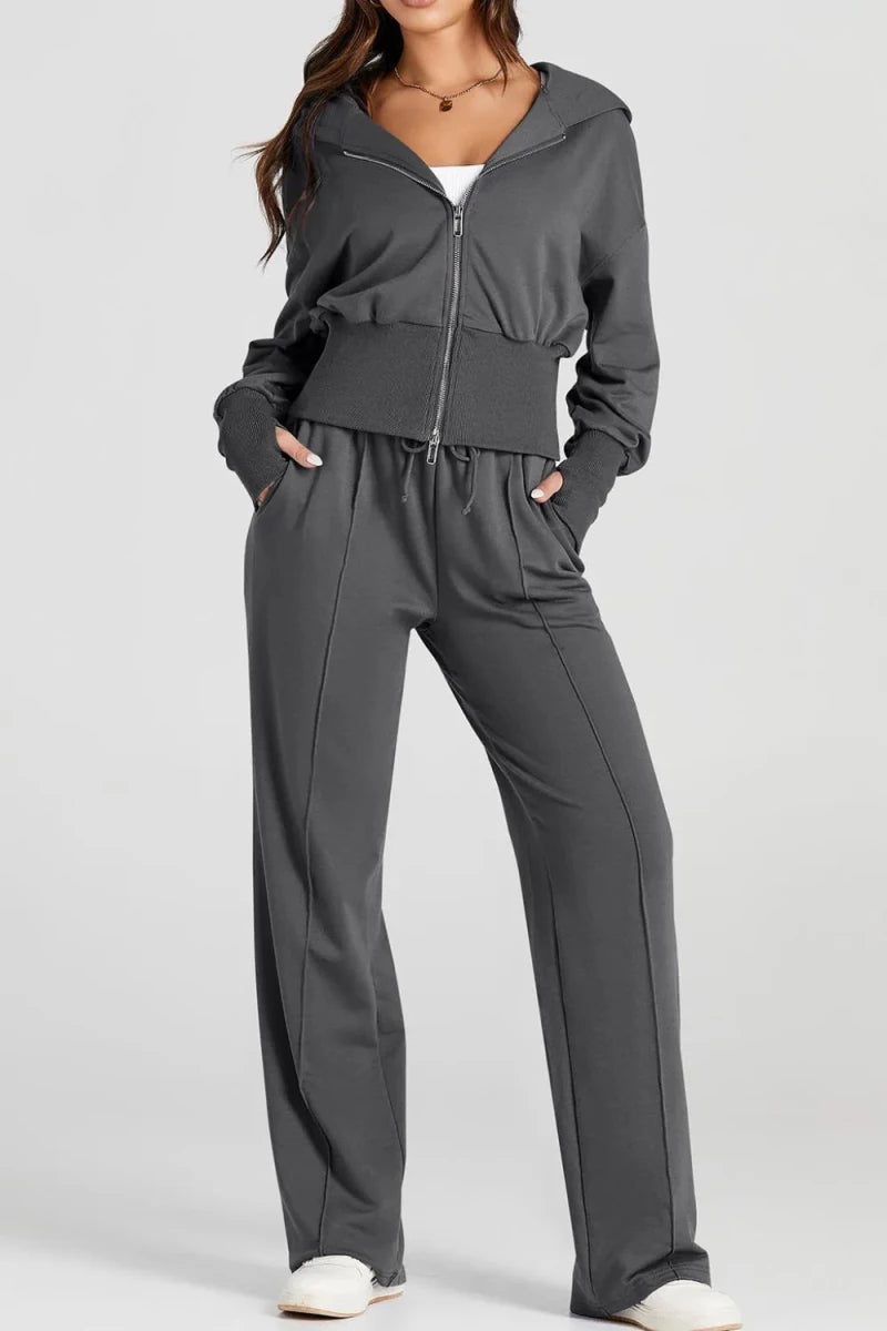 Zip - Up Hoodie and Pants Active Set - Q.B.Accessories