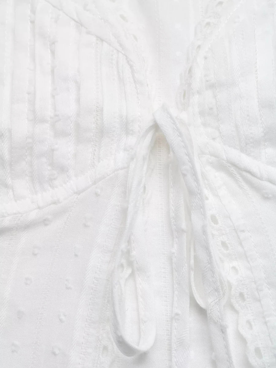 Lace Trim Tie Front Sleeveless Shirt - Q.B.Accessories