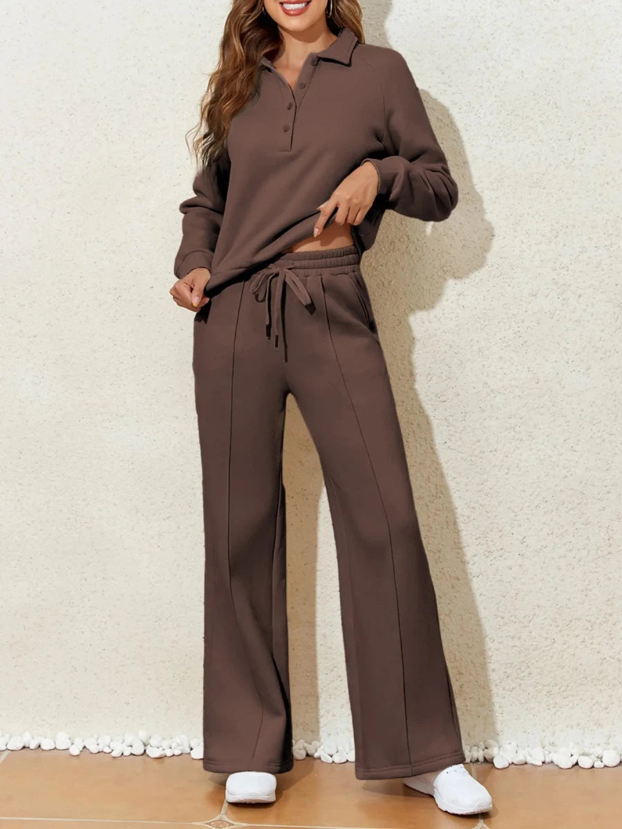 Collared Sweatshirt and High Waist Pants Active Set - Q.B.Accessories