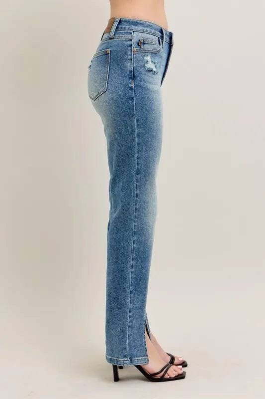 Judy Blue Full Size High Waist Vintage Wash Front Seam & Slit Straight Plus Size - Q.B.Accessories