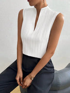 Texture Notched Sleeveless Top - Q.B.Accessories