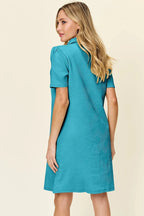 Double Take Full Size Texture Collared Neck Short Sleeve Dress - Q.B.Accessories
