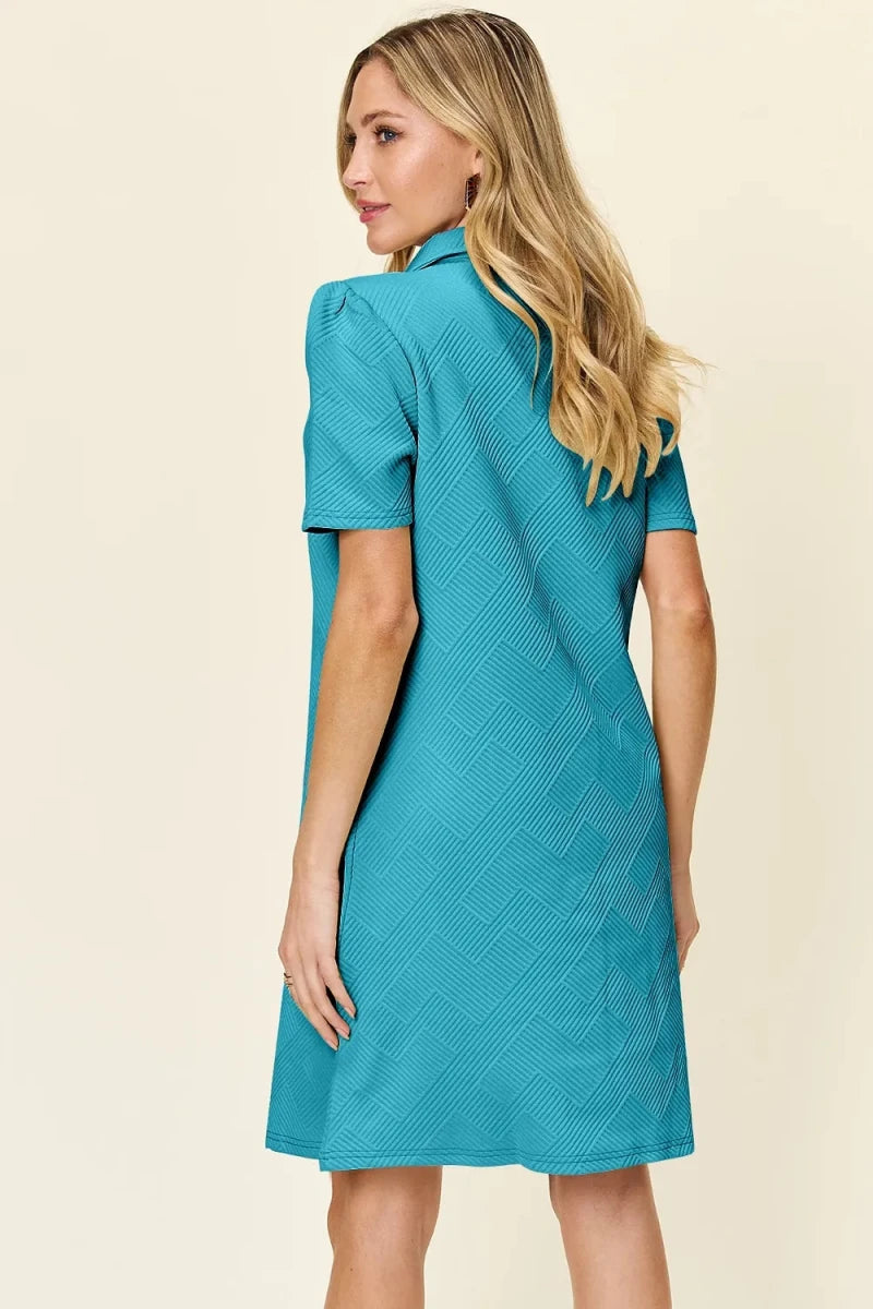 Double Take Full Size Texture Collared Neck Short Sleeve Dress - Q.B.Accessories