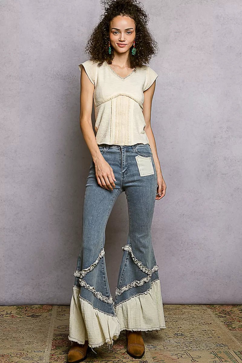 Lace Trim Textured Knit Top – Soft Feminine Style | QBA - Q.B.Accessories