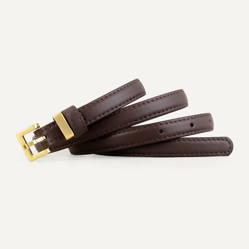 Skinny Leather Belt with Golden Buckle - Q.B.Accessories